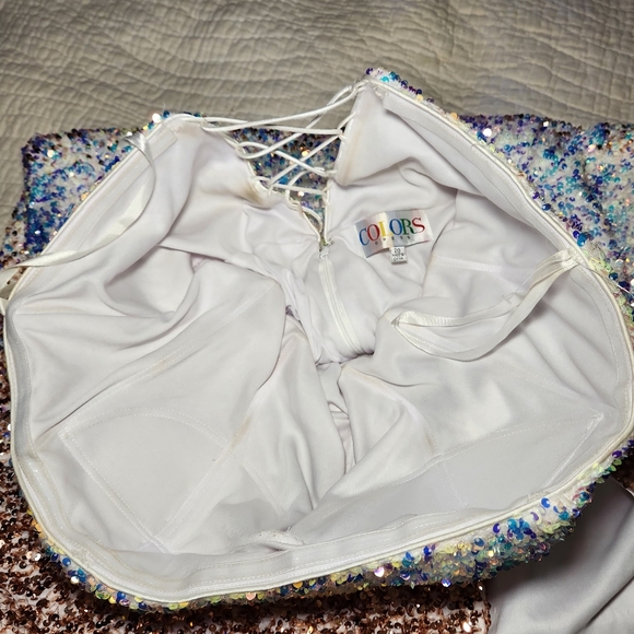 Womens Sz 20 Strapless Floor Length Sequin Gown Ombre Rose Gold White - Picture 9 of 16